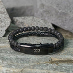 Buddha Stones Lava Rock Angel Numbers Double Wrap Leather Faith Bracelet