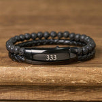 Buddha Stones Lava Rock Angel Numbers Double Wrap Leather Faith Bracelet