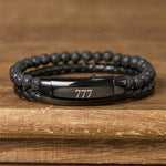 Buddha Stones Lava Rock Angel Numbers Double Wrap Leather Faith Bracelet