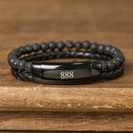 Buddha Stones Lava Rock Angel Numbers Double Wrap Leather Faith Bracelet