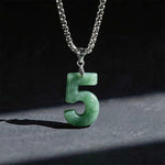 Buddha Stones Natural 0-9 Angel Numbers Jade Titanium Steel Chain Prosperity Necklace Pendant