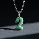 Buddha Stones Natural 0-9 Angel Numbers Jade Titanium Steel Chain Prosperity Necklace Pendant