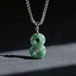 Buddha Stones Natural 0-9 Angel Numbers Jade Titanium Steel Chain Prosperity Necklace Pendant