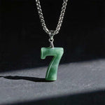 Buddha Stones Natural 0-9 Angel Numbers Jade Titanium Steel Chain Prosperity Necklace Pendant