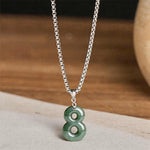 Buddha Stones Natural 0-9 Angel Numbers Jade Titanium Steel Chain Prosperity Necklace Pendant