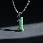 Buddha Stones Natural 0-9 Angel Numbers Jade Titanium Steel Chain Prosperity Necklace Pendant