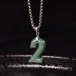 Buddha Stones Natural 0-9 Angel Numbers Jade Titanium Steel Chain Prosperity Necklace Pendant