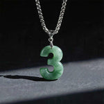 Buddha Stones Natural 0-9 Angel Numbers Jade Titanium Steel Chain Prosperity Necklace Pendant