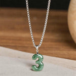 Buddha Stones Natural 0-9 Angel Numbers Jade Titanium Steel Chain Prosperity Necklace Pendant