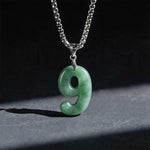 Buddha Stones Natural 0-9 Angel Numbers Jade Titanium Steel Chain Prosperity Necklace Pendant