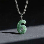 Buddha Stones Natural 0-9 Angel Numbers Jade Titanium Steel Chain Prosperity Necklace Pendant