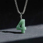 Buddha Stones Natural 0-9 Angel Numbers Jade Titanium Steel Chain Prosperity Necklace Pendant