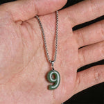 Buddha Stones Natural 0-9 Angel Numbers Jade Titanium Steel Chain Prosperity Necklace Pendant