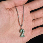Buddha Stones Natural 0-9 Angel Numbers Jade Titanium Steel Chain Prosperity Necklace Pendant