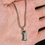 Buddha Stones Natural 0-9 Angel Numbers Jade Titanium Steel Chain Prosperity Necklace Pendant