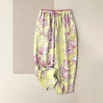 Buddha Stones Pure Cotton Romantic Pink Floral Pattern Women's Elastic Waist Pants With Pockets