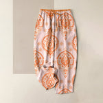 Buddha Stones Pure Cotton Floral Pattern Women's Elastic Waist Pants With Pockets