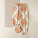 Buddha Stones Pure Cotton Floral Pattern Women's Elastic Waist Pants With Pockets