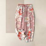 Buddha Stones Pure Cotton Lotus Red Koi Fish Pattern Women's Elastic Waist Pants With Pockets