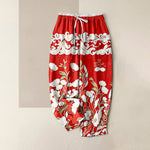 Buddha Stones Pure Cotton Bohemian Floral Cloud Pattern Women's Elastic Waist Pants With Pockets