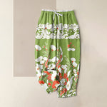 Buddha Stones Pure Cotton Bohemian Floral Cloud Pattern Women's Elastic Waist Pants With Pockets