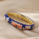 Buddha Stones Copper Lotus Cloisonné Enamel Enlightenment Bangle Bracelet