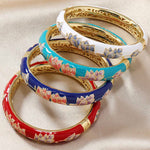 Buddha Stones Copper Lotus Cloisonné Enamel Enlightenment Bangle Bracelet