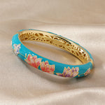 Buddha Stones Copper Lotus Cloisonné Enamel Enlightenment Bangle Bracelet