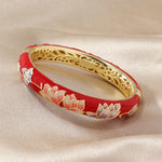 Buddha Stones Copper Lotus Cloisonné Enamel Enlightenment Bangle Bracelet