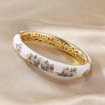Buddha Stones Copper Lotus Cloisonné Enamel Enlightenment Bangle Bracelet