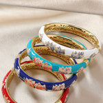 Buddha Stones Copper Lotus Cloisonné Enamel Enlightenment Bangle Bracelet