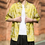 Buddha Stones Summer Tang Style Frog Button Animal Patterns Men's Short Sleeve Shirts