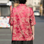 Buddha Stones Summer Tang Style Frog Button Animal Patterns Men's Short Sleeve Shirts