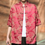 Buddha Stones Summer Tang Style Frog Button Animal Patterns Men's Short Sleeve Shirts