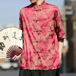 Buddha Stones Summer Tang Style Frog Button Animal Patterns Men's Short Sleeve Shirts