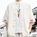 Buddha Stones Summer Tang Style Frog Button Solid Men's Short Sleeve Shirts