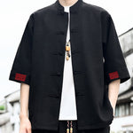 Buddha Stones Summer Tang Style Frog Button Solid Men's Short Sleeve Shirts