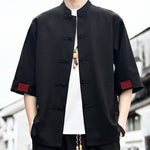 Buddha Stones Summer Tang Style Frog Button Solid Men's Short Sleeve Shirts