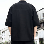 Buddha Stones Summer Tang Style Frog Button Solid Men's Short Sleeve Shirts