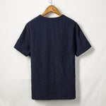 Buddha Stones Summer Tang Style One Frog Button Solid Leaf Texture Men's Short Sleeve Shirts