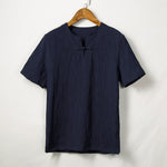 Buddha Stones Summer Tang Style One Frog Button Solid Leaf Texture Men's Short Sleeve Shirts