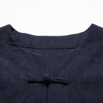 Buddha Stones Summer Tang Style One Frog Button Solid Leaf Texture Men's Short Sleeve Shirts