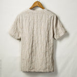 Buddha Stones Summer Tang Style One Frog Button Solid Leaf Texture Men's Short Sleeve Shirts