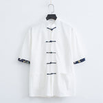 Buddha Stones Summer Tang Style Mandarin Collar Frog Button Solid Men's Short Sleeve Shirt With Pockets