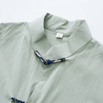 Buddha Stones Summer Tang Style Mandarin Collar Frog Button Solid Men's Short Sleeve Shirt With Pockets
