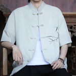Buddha Stones Summer Tang Style Mandarin Collar Frog Button Bamboo Embroidery Men's Short Sleeve Shirts