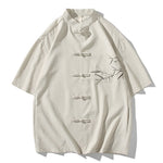 Buddha Stones Summer Tang Style Mandarin Collar Frog Button Bamboo Embroidery Men's Short Sleeve Shirts