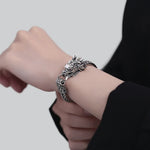Buddha Stones Copper Dragon Strength Silver Tone Retro Braided Bracelet