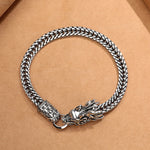 Buddha Stones Copper Dragon Strength Silver Tone Retro Braided Bracelet