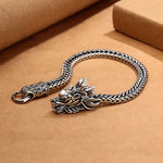 Buddha Stones Copper Dragon Strength Silver Tone Retro Braided Bracelet